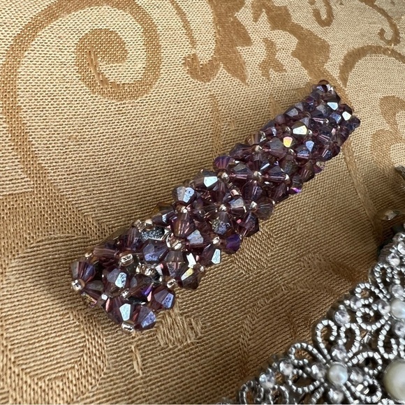 Set Of 3 Hair Accessories Lot Tortoise Glam Rhinestone Gemstone Clip In Event - Picture 6 of 12